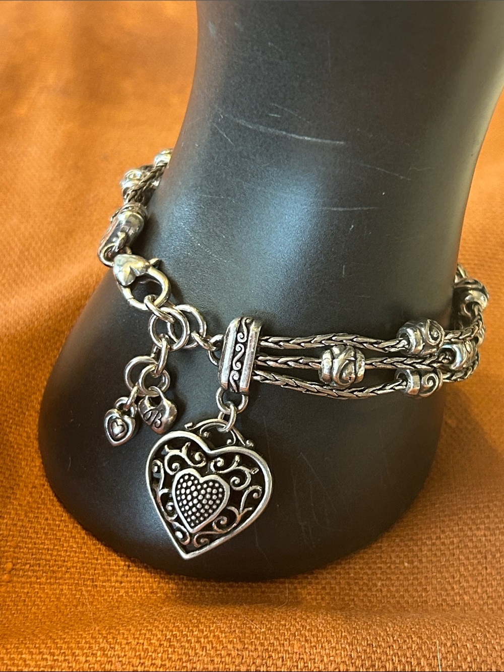 Brighton Reno Heart Bracelet, triple-strand silver-plated design